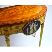 A George III Satinwood Marquetry Giltwood and Composition Demi-Lune Side Table 