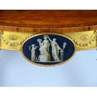 A George III Satinwood Marquetry Giltwood and Composition Demi-Lune Side Table 