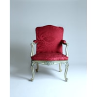 A PAIR OF GEORGE III BLUE AND WHITE PAINTED ARMCHAIRS  From Easton Neston House Attributed to John Cobb