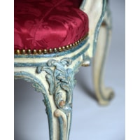 A PAIR OF GEORGE III BLUE AND WHITE PAINTED ARMCHAIRS  From Easton Neston House Attributed to John Cobb
