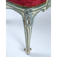 A PAIR OF GEORGE III BLUE AND WHITE PAINTED ARMCHAIRS  From Easton Neston House Attributed to John Cobb