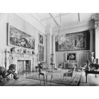 A PAIR OF GEORGE III BLUE AND WHITE PAINTED ARMCHAIRS  From Easton Neston House Attributed to John Cobb