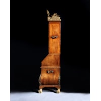 A George I Period Burr Walnut Giltwood and Brass Mounted Bombe Bureau Cabinet