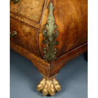 A George I Period Burr Walnut Giltwood and Brass Mounted Bombe Bureau Cabinet