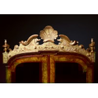 A George I Period Burr Walnut Giltwood and Brass Mounted Bombe Bureau Cabinet