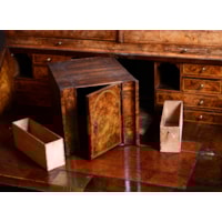 A George I Period Burr Walnut Giltwood and Brass Mounted Bombe Bureau Cabinet