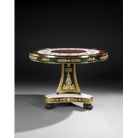 A NINETEENTH CENTURY INLAID MARBLE, BRONZED AND ORMOLU MOUNTED CENTRE TABLE