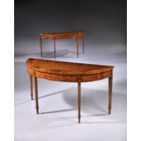 A Pair of George III Period Mahogany And Burr Yew Wood Semi Elliptical Side Tables