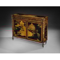 A GEORGE III PERIOD SATINWOOD SIDE CABINET  WITH INSET PANELS OF CHINESE LACQUER 