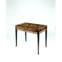 A Regency Period Japanned Centre Table with Bamboo Frieze