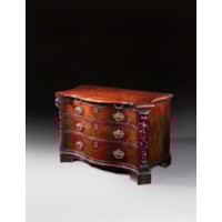 A PAIR OF GEORGE II PERIOD SERPENTINE FRONTED MAHOGANY COMMODES ATTRIBUTED TO THE WORKSHOP OF WILLIAM VILE OR WILLIAM HALLETT THE CARVING POSSIBLY BY JOHN BOSON