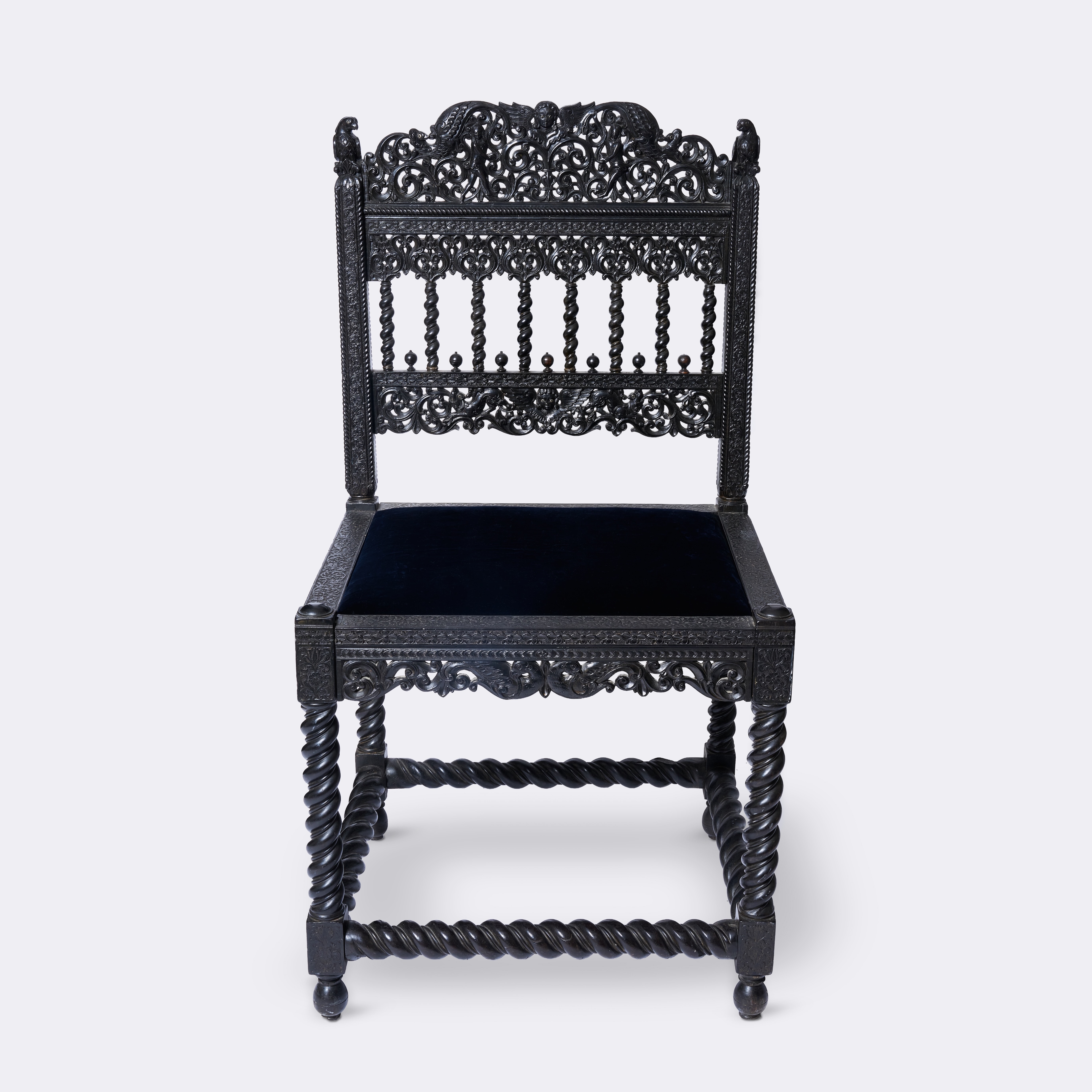Indo-Dutch Carved Ebony Chair