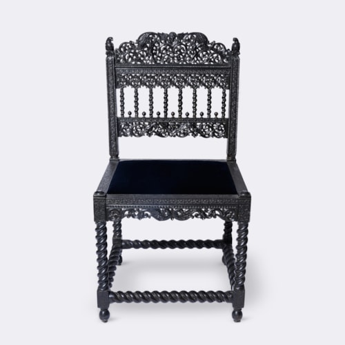 Indo-Dutch Carved Ebony Chair