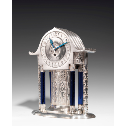 MANTEL CLOCK WITH BLUE GLASS COLUMNS