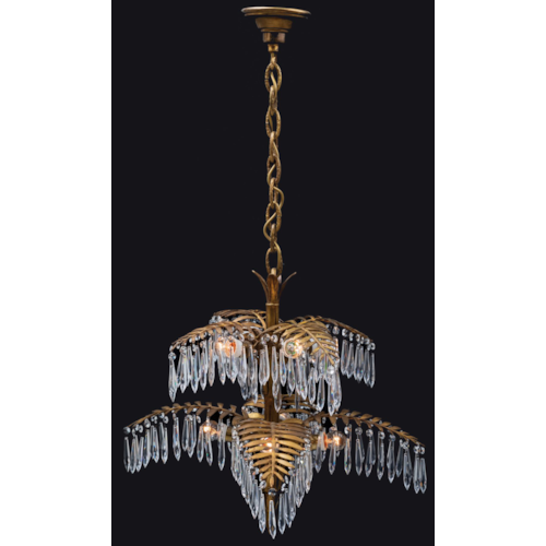 EIGHT-FLAME PALM-SHAPED GLASS CHANDELIER