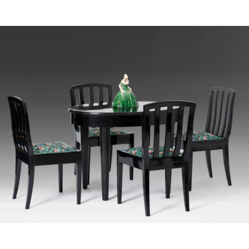 DINING TABLE, SIX ARMCHAIRS, MIRROR