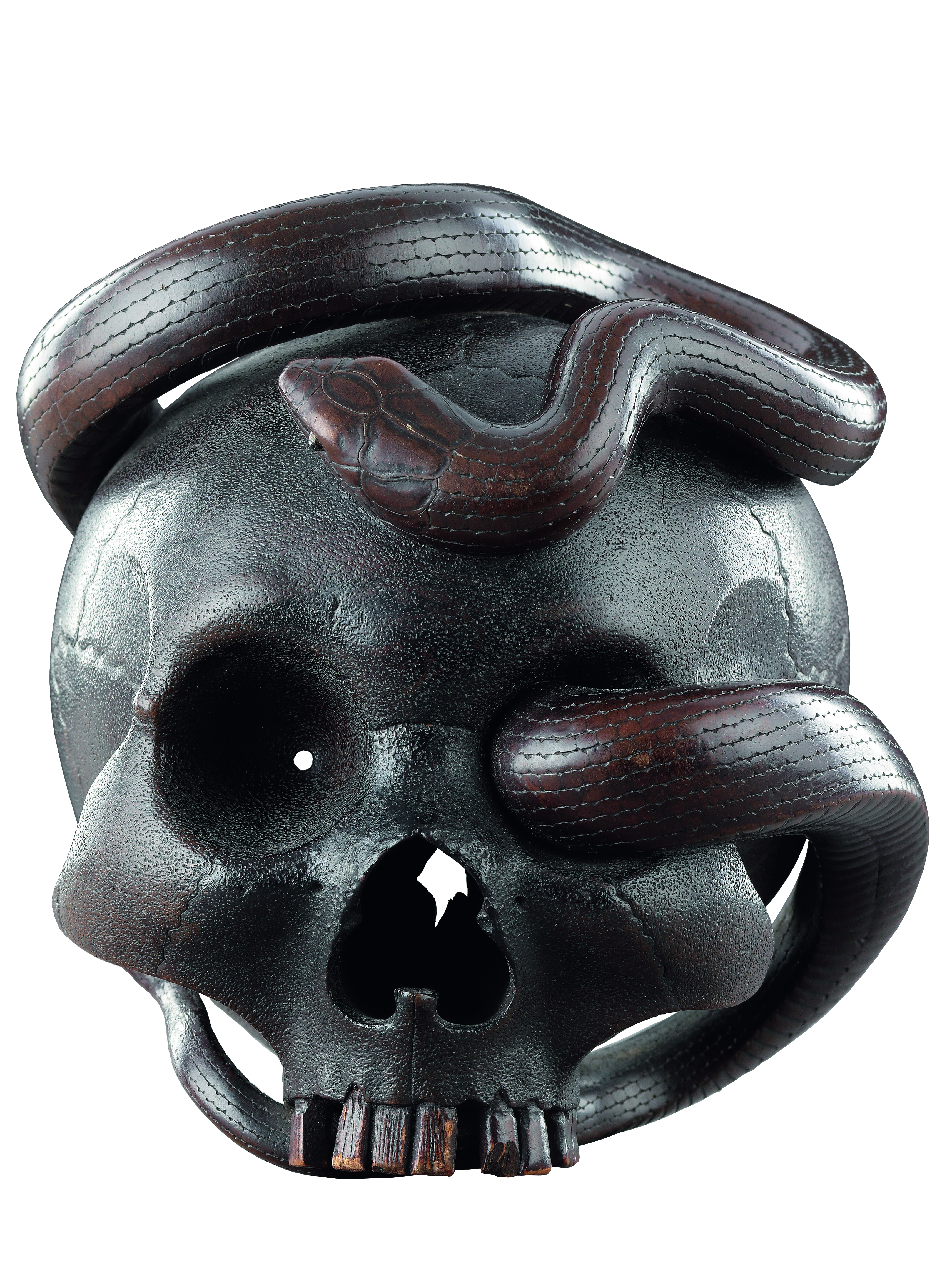 An Extremely Fine and Detailed Large Carved Wood Skull 