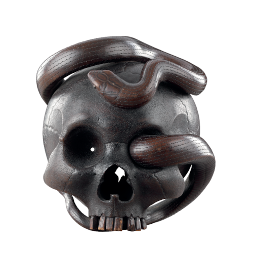 An Extremely Fine and Detailed Large Carved Wood Skull