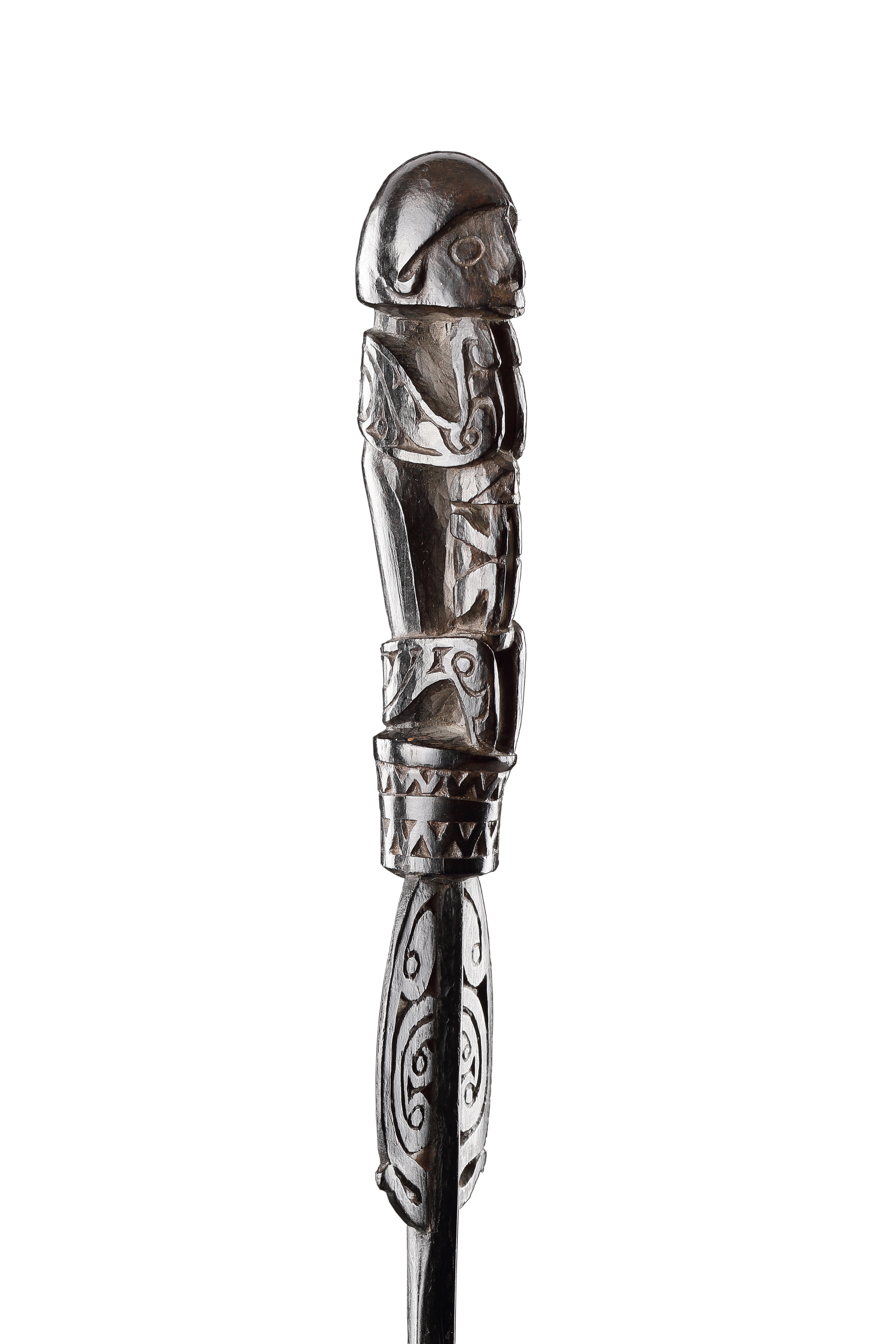 A Superbly Carved Lime Spatula Representing Two Figures