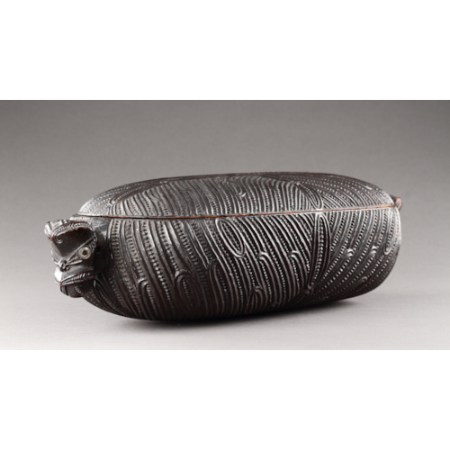 A Finely Carved Polynesian Maori Feather ‘Treasure Box’ and Cover