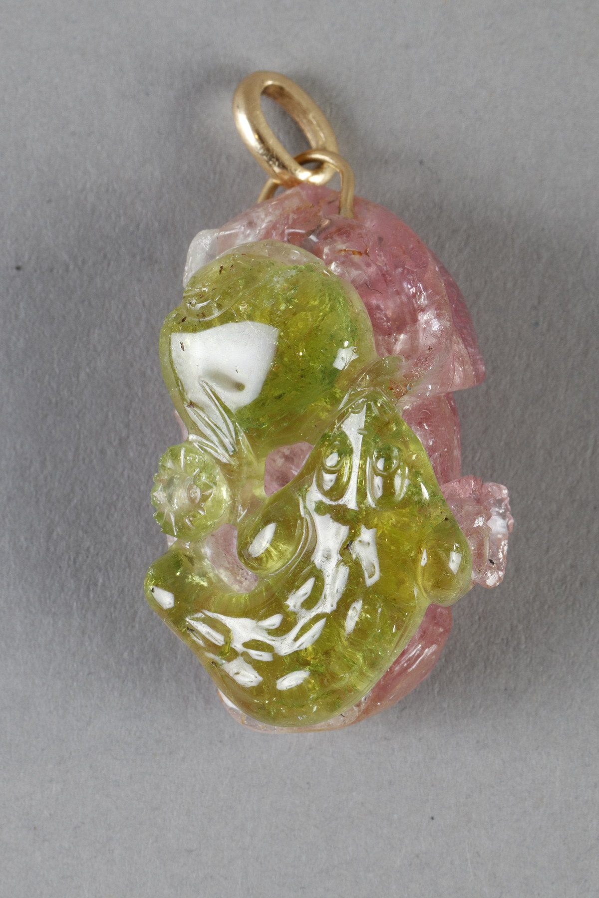 Small pendant tourmaline two colors ( pink and green) . Early 20th century
