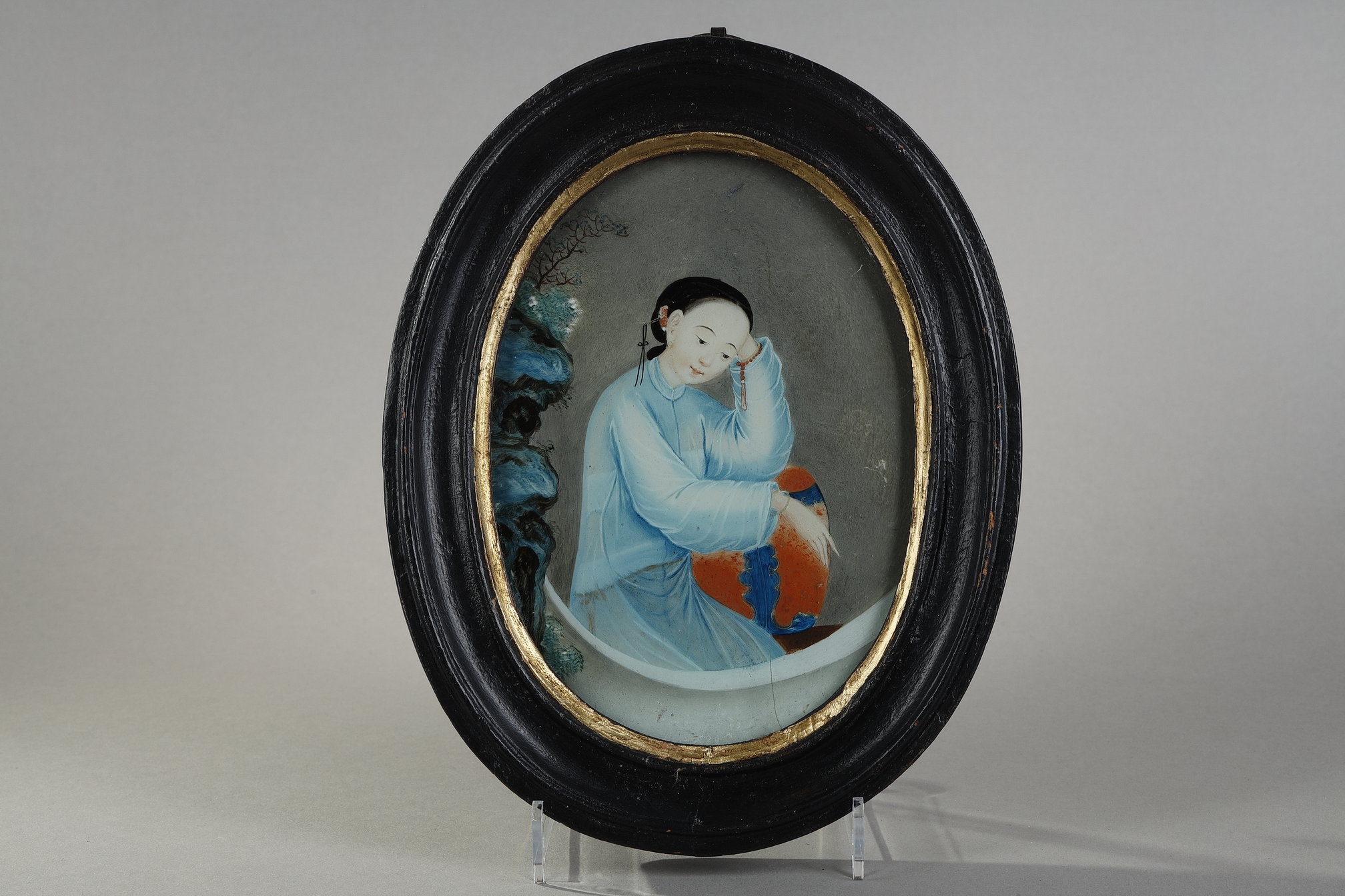 Fixed under framed glass representing a court lady . China 19th century