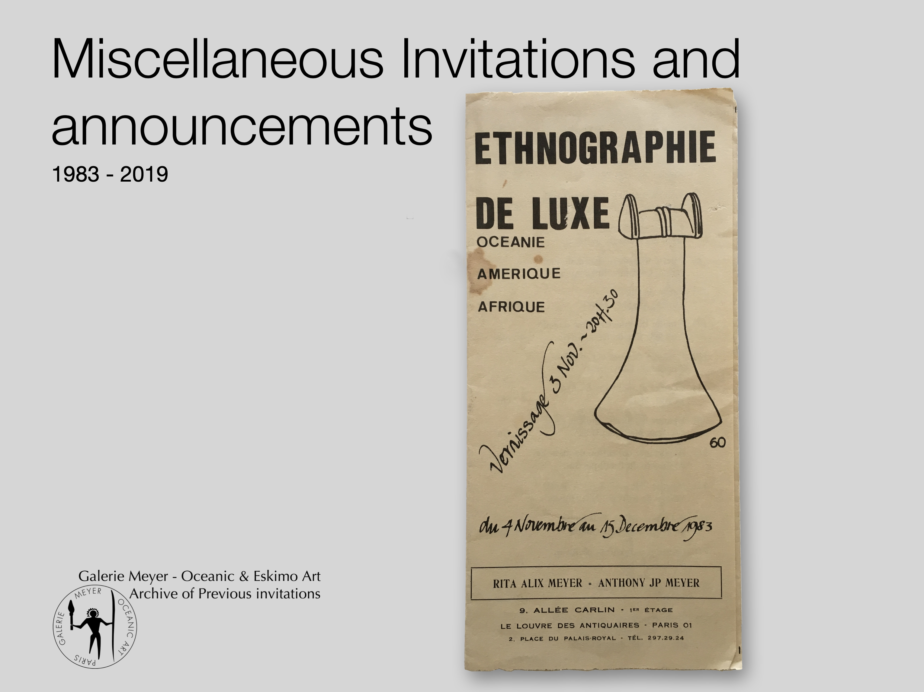 Galerie Meyer Archive of gallery Invitations and Flyers 1983-2019