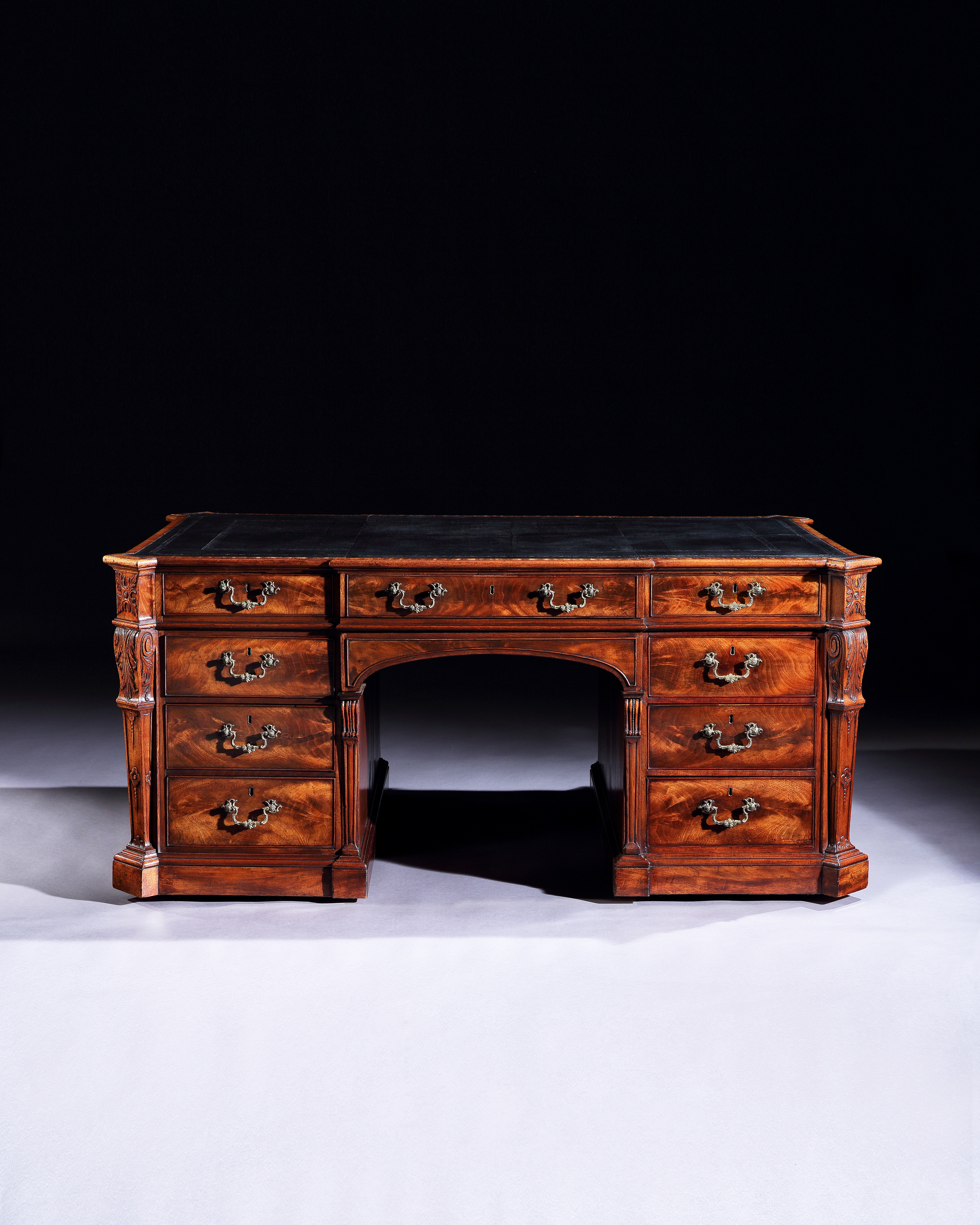 An Important Chippendale Period carved Mahogany Partners Desk