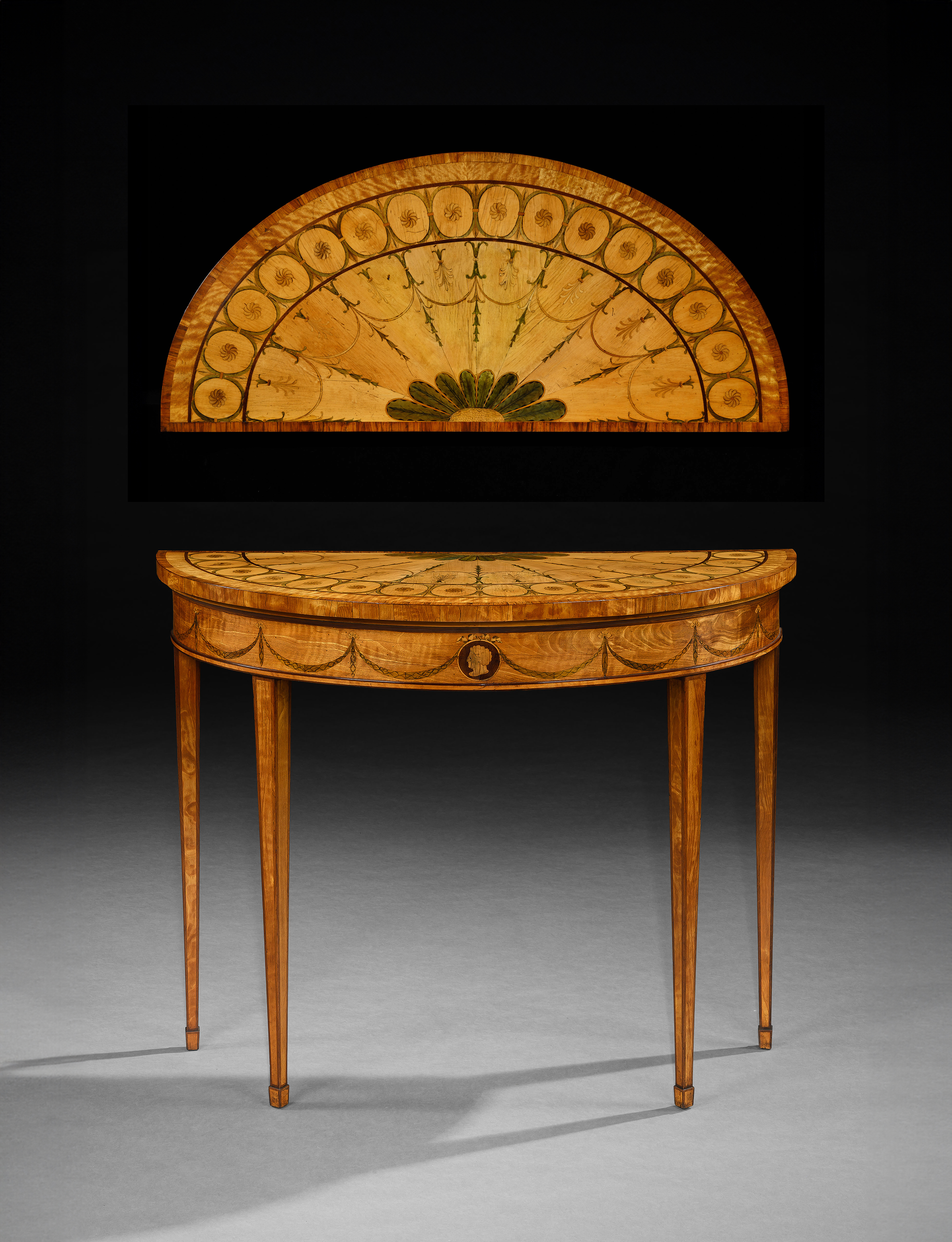 A Rare Pair of George III Period Satinwood Marquetry Tables, Attributed to Thomas Chippendale Junior