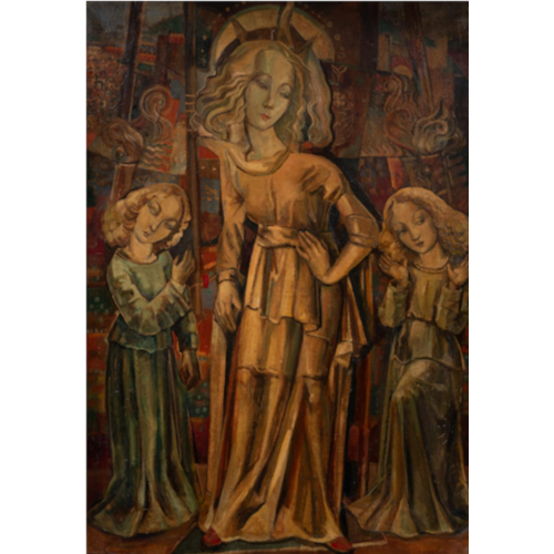 De Madonna geflankeerd door twee engelen