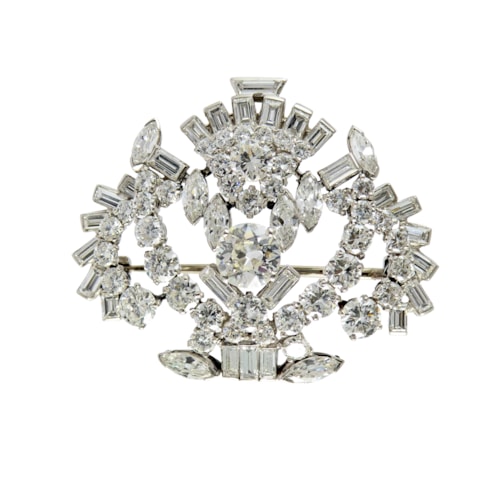 Diamond scroll cluster brooch