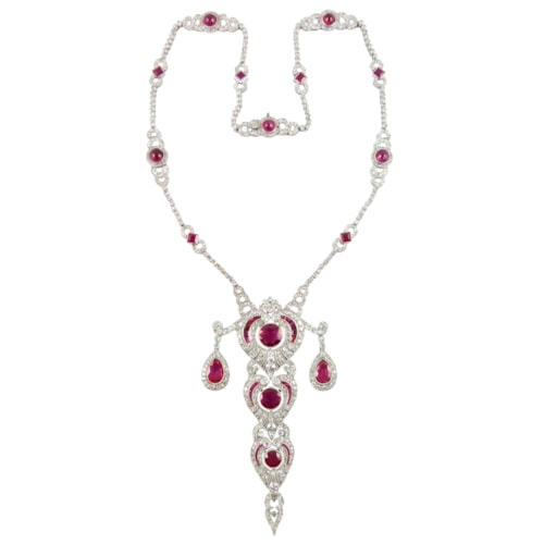 Early 20th century ruby and diamond tiered pendant necklace, made in France c.1910, probably for Dreicer & Co. New York,