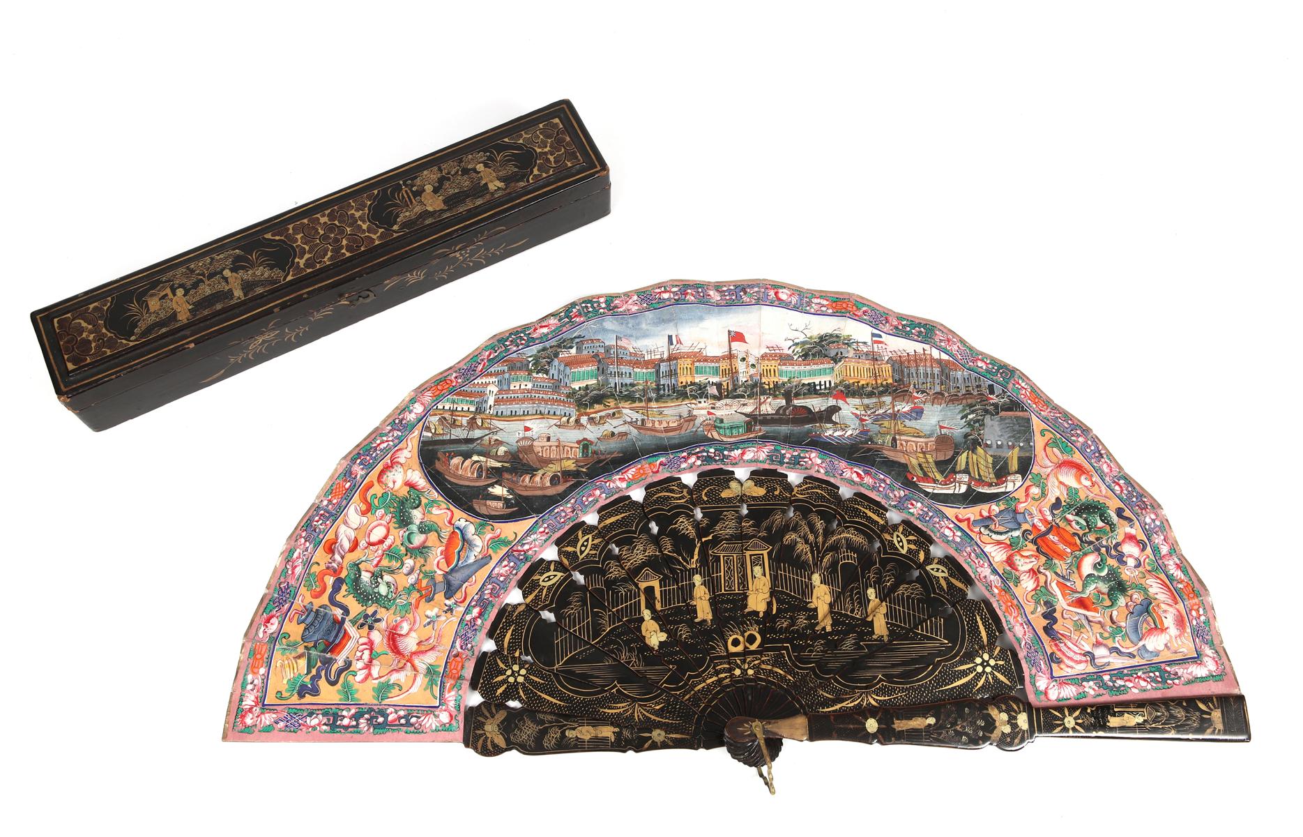‘Mandarin’ folding fan with a view of Canton (Guangzhou)