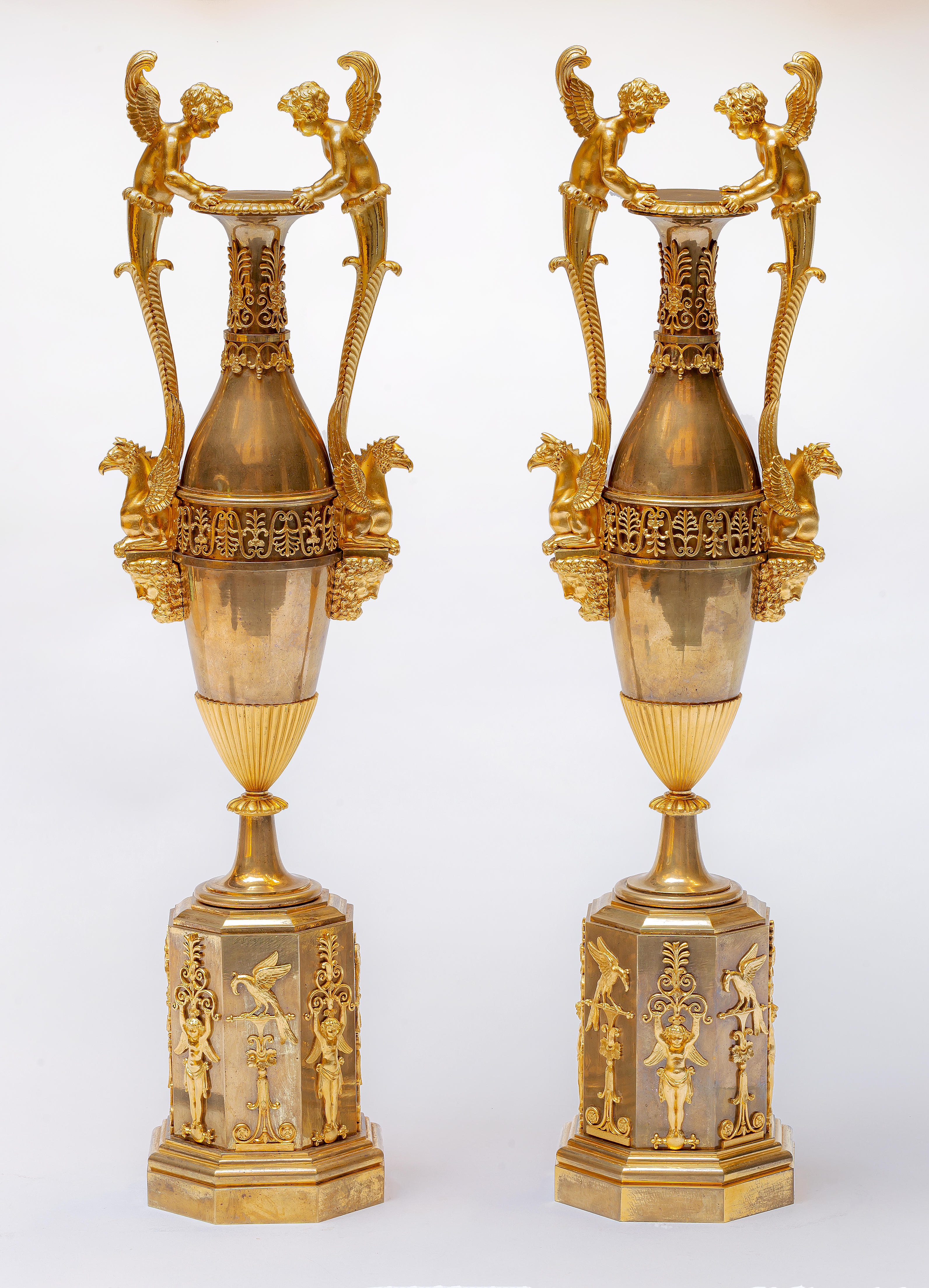 Claude Galle - A fine pair of Empire ormolu and patinaed bronze vases ...