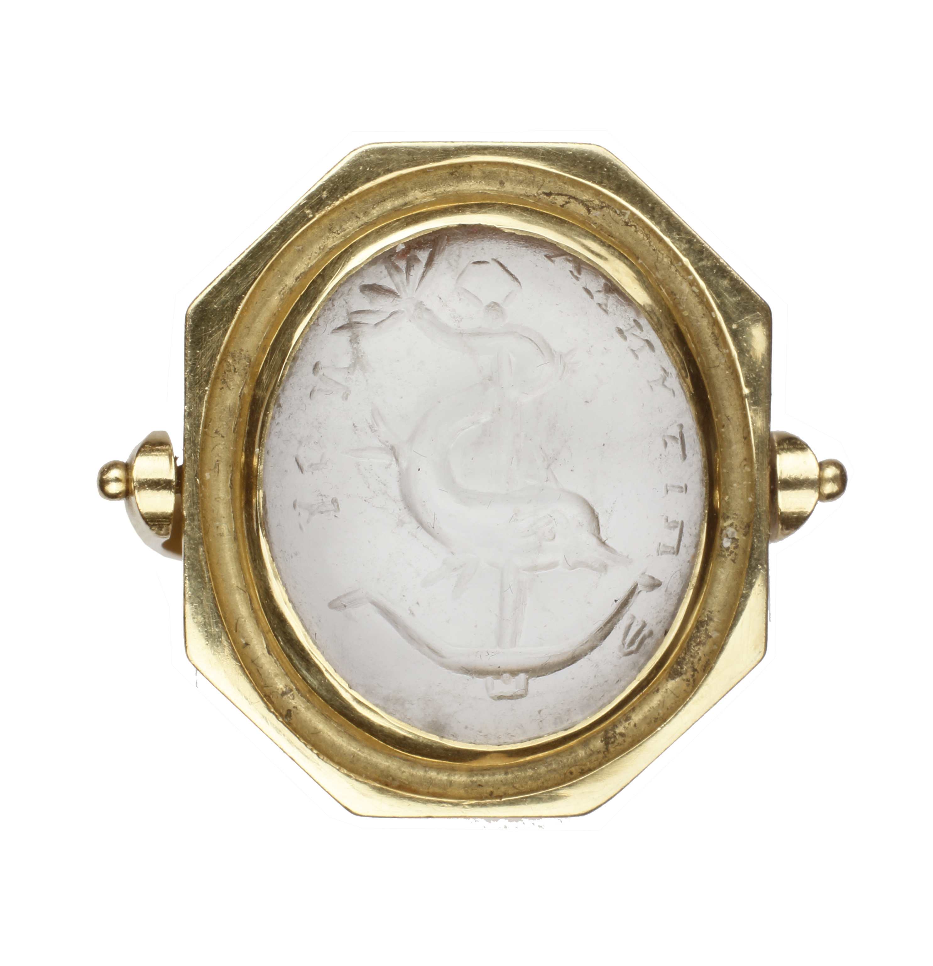 An Early Christian Rock Crystal Intaglio set in a Gold Swivel Ring ...