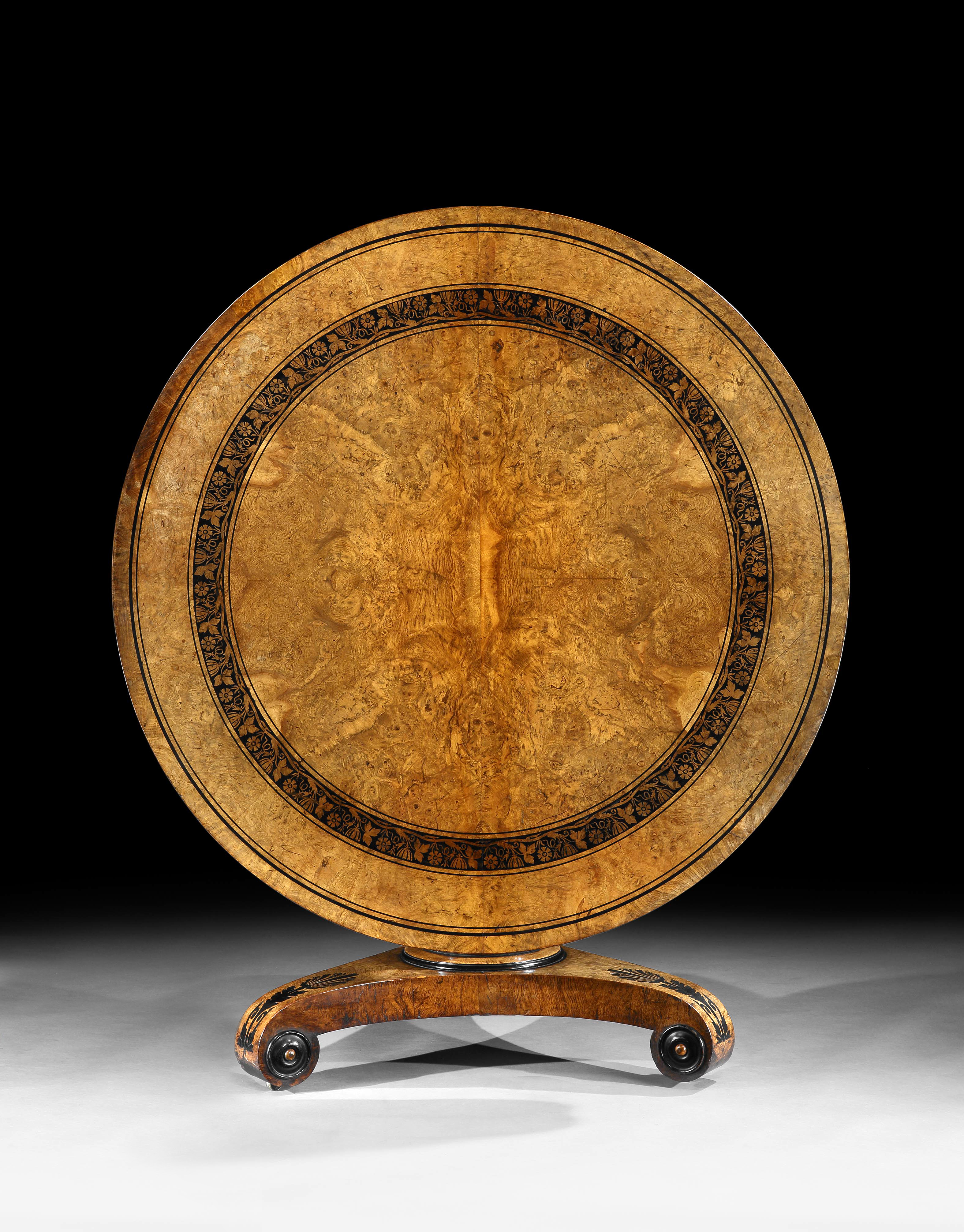 George Bullock - A regency pollard oak, yew and ebony centre table ...