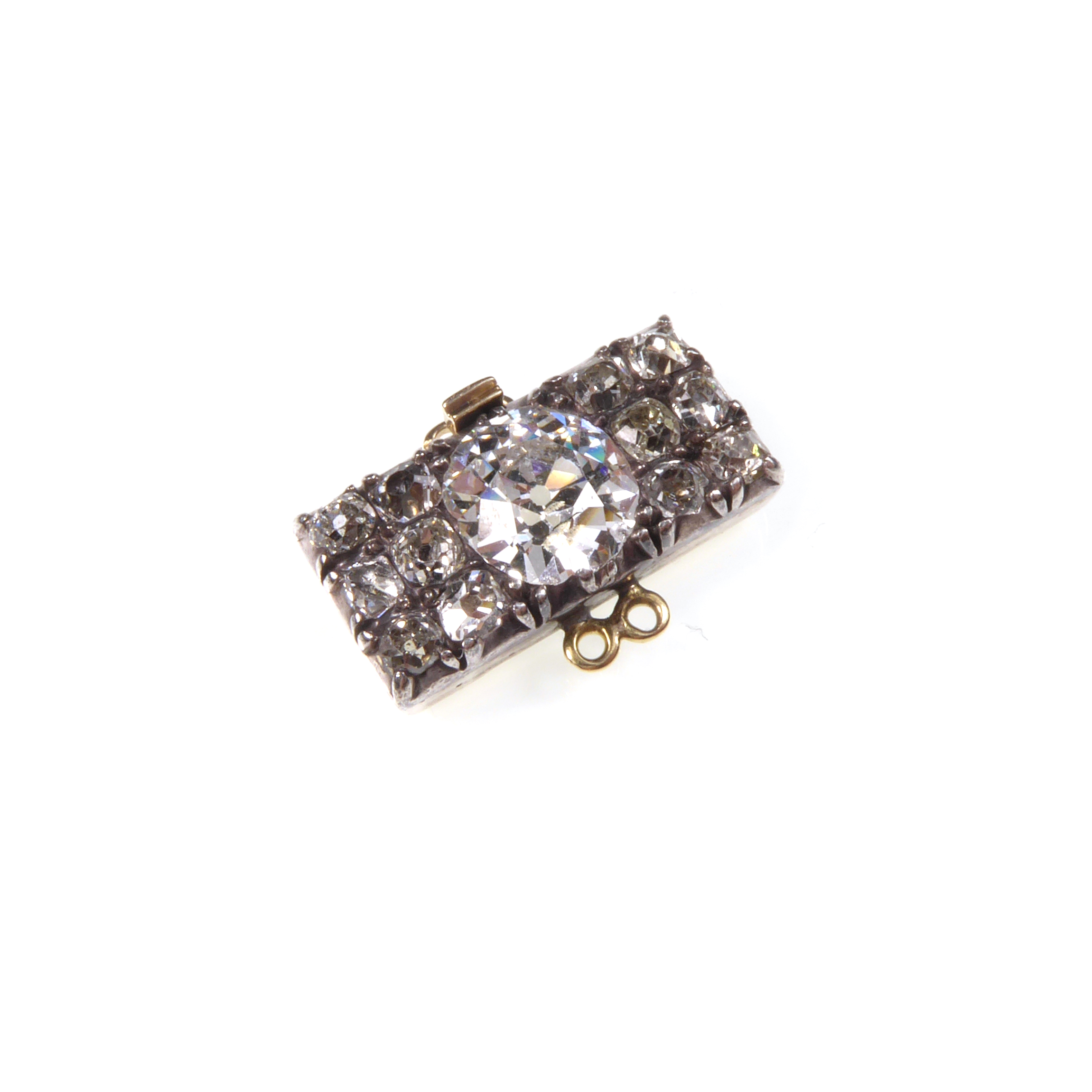 Antique diamond cluster obong panel clasp, c.1880, with fittings for ...