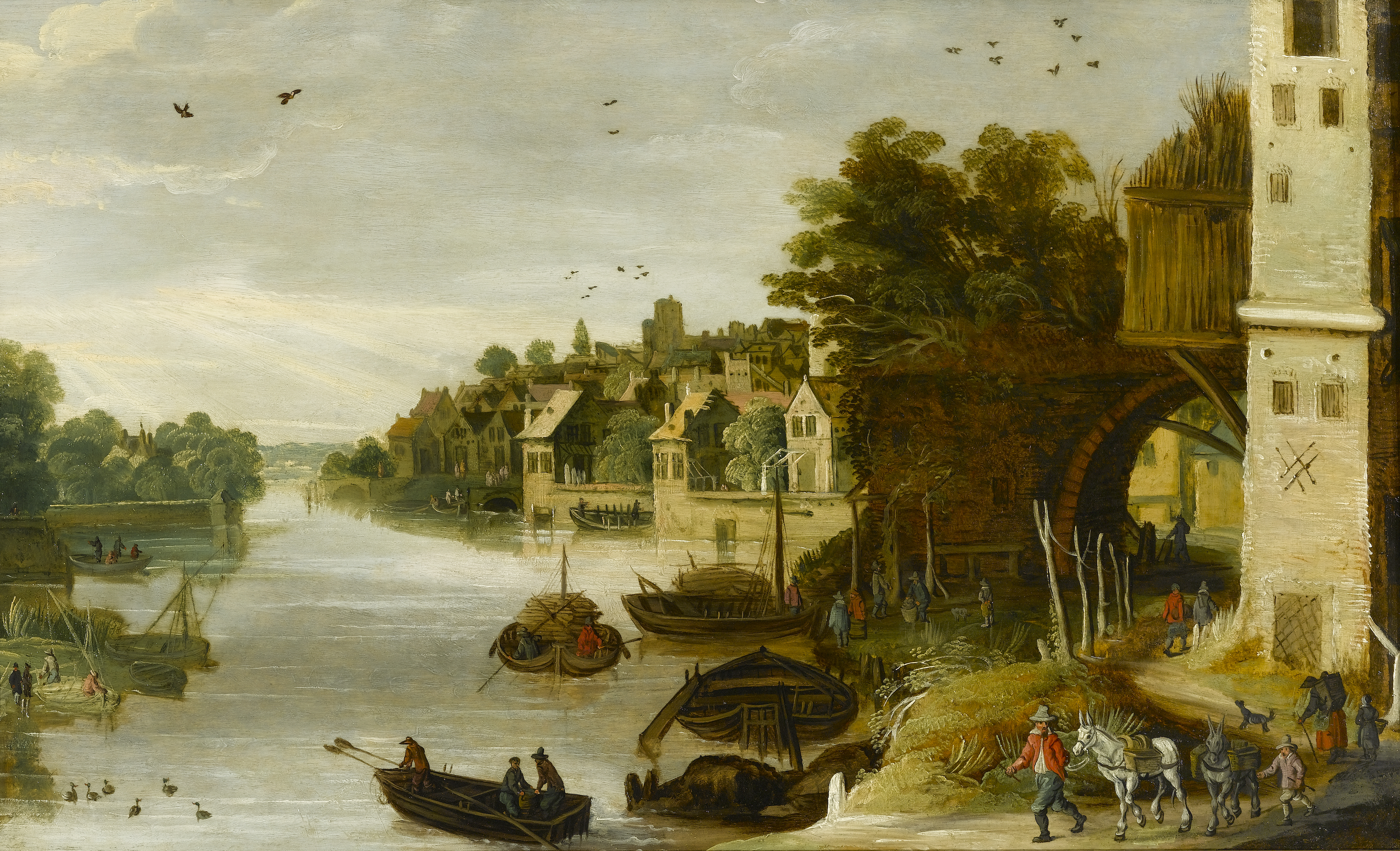 Philippe de Momper - Landscape by a Riverside Town, said to be Treviso ...